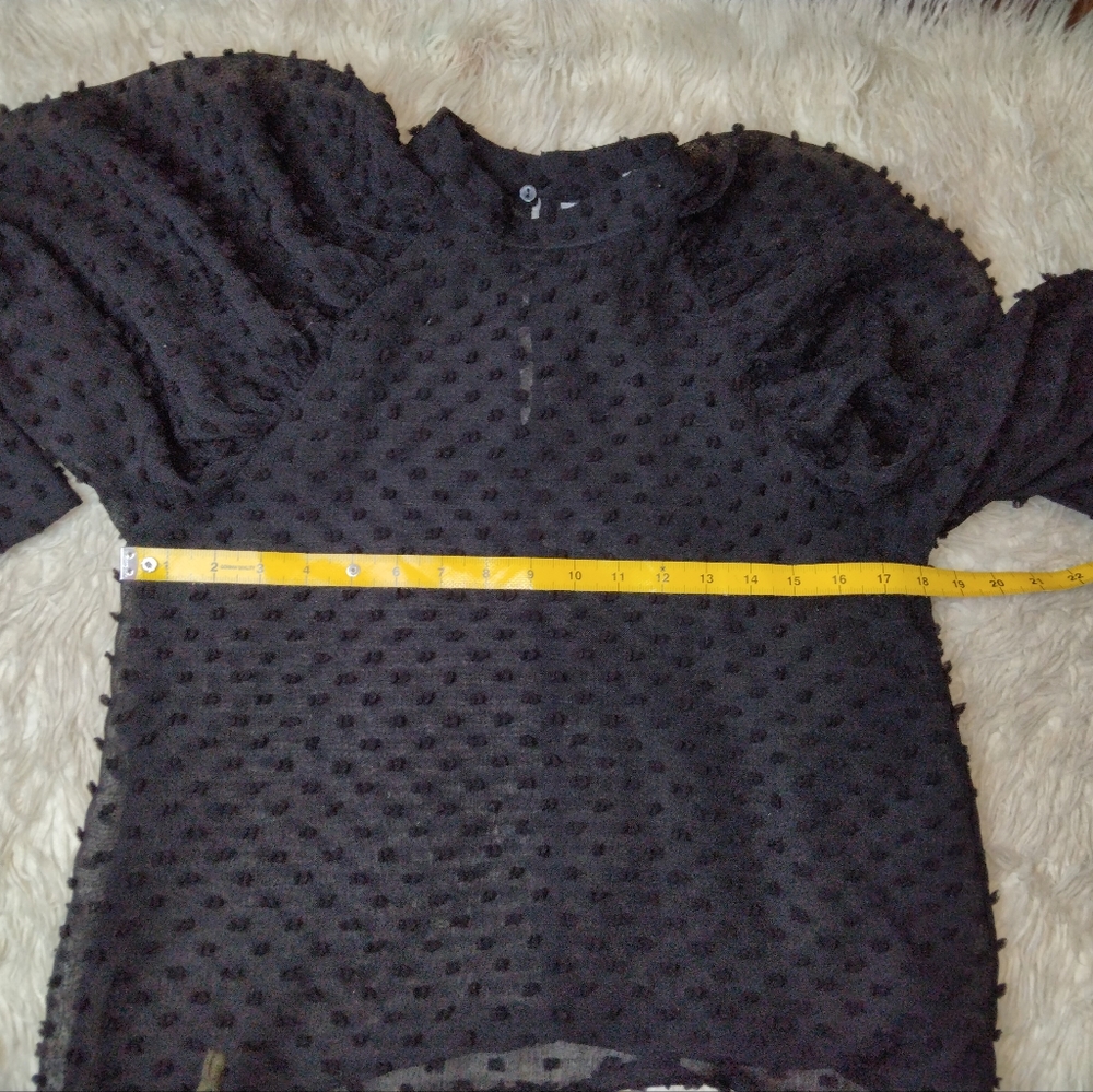 ZARA Textured Dot Weave Semi Sheer High Neck Top Size S - Picture 12 of 13